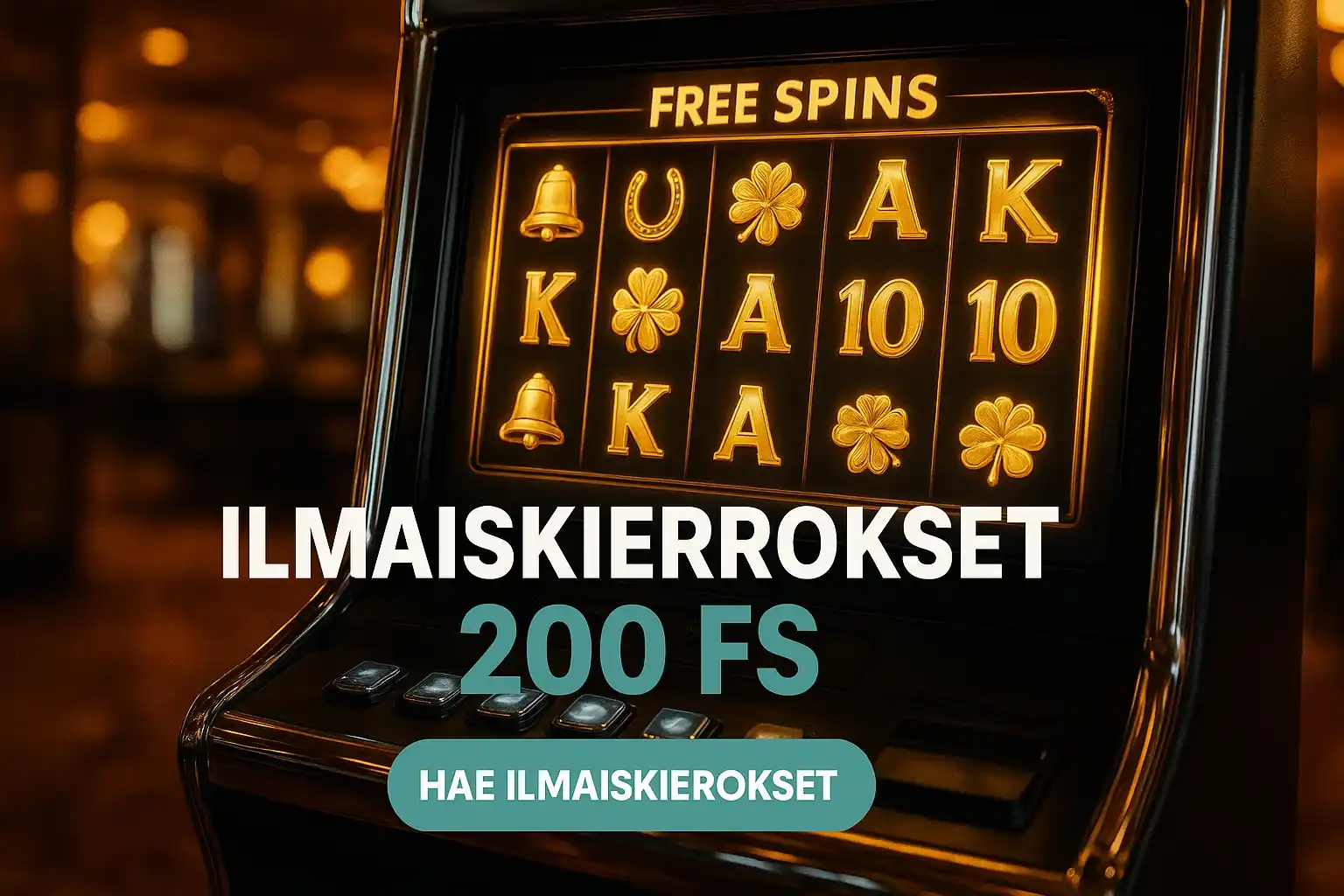 Fotorealistinen suomalainen kasinobanneri, kolikkopeli ja ilmaiskierrokset 200 FS CTA