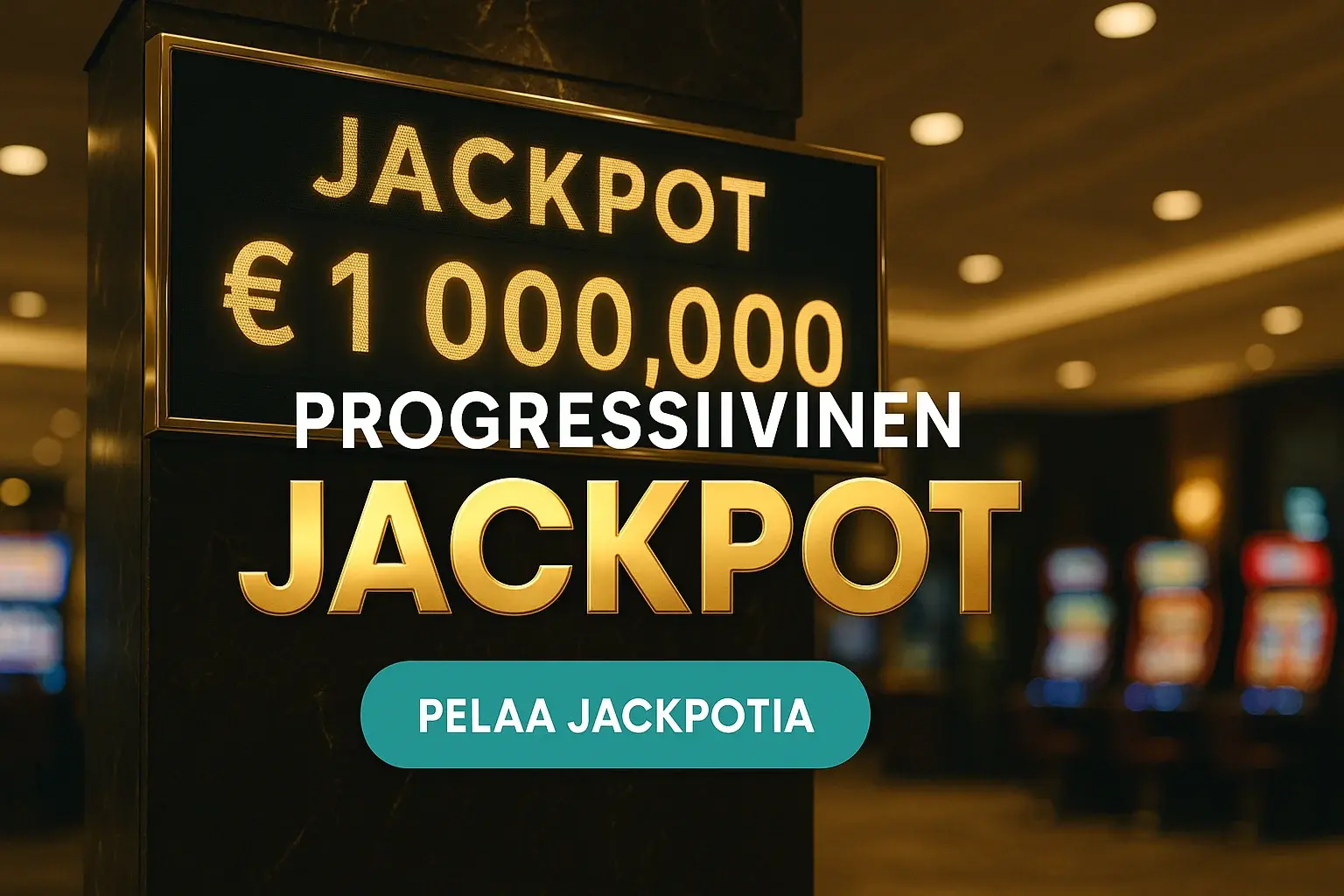Fotorealistinen suomalainen kasinobanneri, LED-jackpot-näyttö €1 000 000 ja CTA